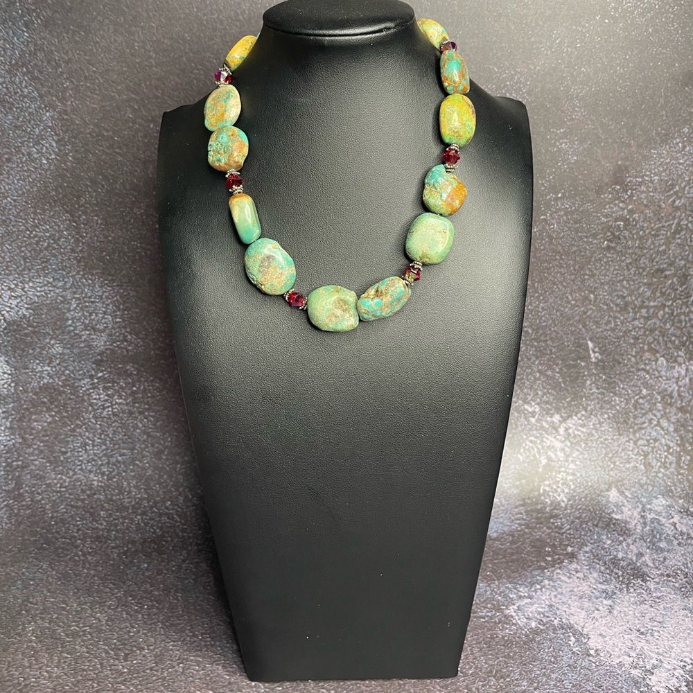 Vintage Large Raw Turquoise Chunky Statement Neck… - image 2